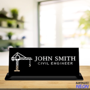 Custom Civil Engineer Metal Name Plate, Tower Crane Name Plate Table Decor, Custom Engraved Desk Sign, Table Office Decor, Desk Nameplate