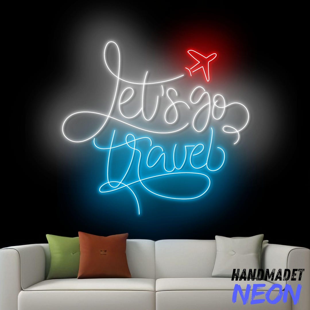 Let's Go Travel Neon Sign, Airplane Led Sign, Airplane Heart Neon Light ...