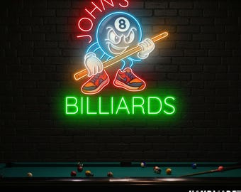 Billiards Neon Sign for Pool Room Decor, Custom Billiards Led Light with Name, Man Cave Decor, LED Wall Art for Game Room
