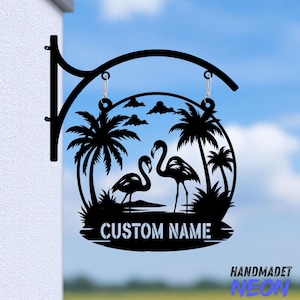 Custom Flamingo Metal Hanging Sign, Personalized Flamingo Metal Sign for Patio, Garden or Beach House, Outdoor Wall Decoration Gift