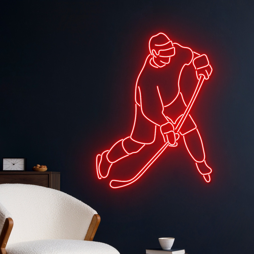 Ice Hockey Neon Sign, Ice Hockey Player Led Sign, Ice Skating Led Light