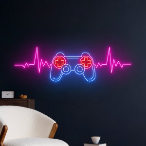 Game Controller Heartbeat Neon Sign, Gamepad Led Sign, Game Led Light, Game Neon Light, Gamer Room Wall Decor, Gaming Studio Neon Light