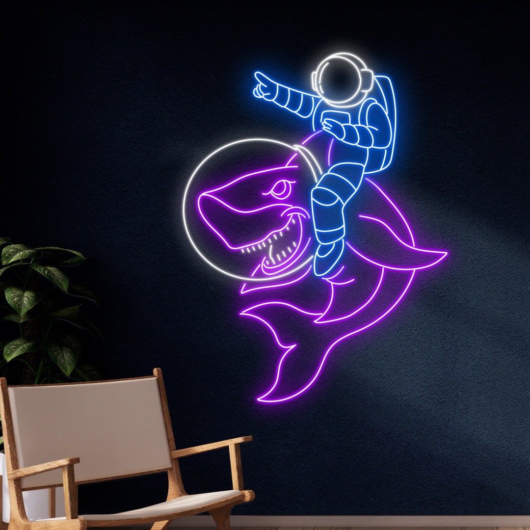 Astronaut Riding Shark Neon Sign Shark Astronaut Led Sign Etsy