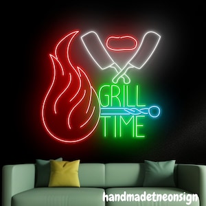 Neonbord grilltijd, barbecue led-bord, neonlicht grill vlees, ledlicht BBQ-tijd, restaurant muurkunstlicht, muurdecoratie keukenhuis