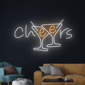 Cheers Led Sign, Drink Champagne Led Light, Cocktail Neon Sign, Alcohol Neon Light, Liquor Room Wall Decor, Bar Pub Neon Light,Club Led Sign