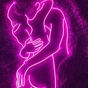 Cuddling Couple Neon Sign, One Line Couple Neon Sign Bedroom, Personalized Led Neon Light, Abstract Light Up Sign, Birthday Gift, Wall Art