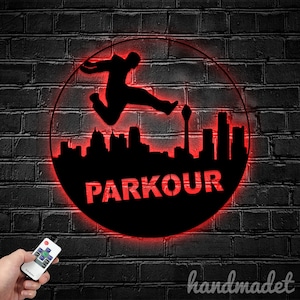 Personalized Parkour Metal Wall Sign, Game Metal Wall Light, Parkour Player Led Wall Light, Sport Led Wall Sign, Coach House Wall Decor