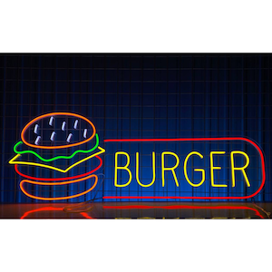 バーガーネオンサイン、バーガー LED サイン、バーガー LED ライト、カスタム名ネオンライト、バーガーネオンライト、バーガー LED ライト、バーガーサイン