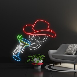 Cowboy Skeleton Drink Margarita Led Sign, Margarita Led Lights, Margarita Neon Sign, Custom Neon Sign, Skeleton Cowboy Neon Light, Margarita