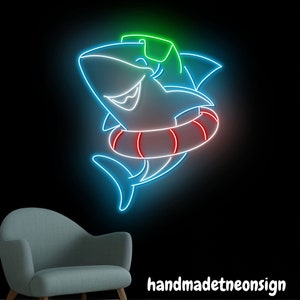 Cute Shark Neon Wall Sign, Shark And Float Led Wall Light, Wild Life Led Wall Sign, Animal Neon Wall Light, Cool Shark House Wall Decor