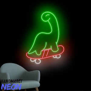 Dinosaur Skateboarding Neon Sign, Cute Dinosaur Led Sign, Dinosaur Skateboarder Neon Light, Dinosaur Room Wall Art, Home Wall Decor