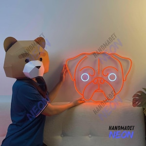 Pug Neon Sign,Animal Neon Sign,Led Neon Sign,Cute Neon Sign,Neon Wall Decor, Pug Neon Light, Pug Led Light, Best gift, Home decor, Kid decor
