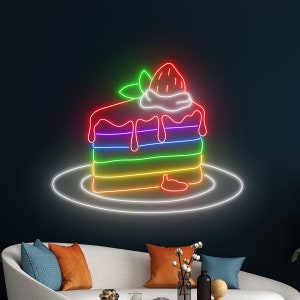 Rainbow Cake LED Sign, Strawberry Cake Neon Sign, Cream Cake Neon Light, Bakery Led Light, Baking Kitchen Room Wall Decor, Baker Neon Light