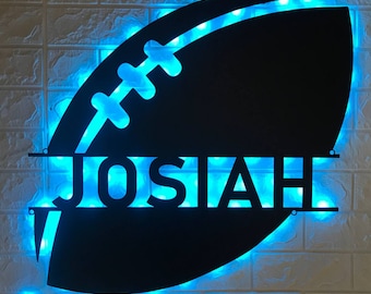 Custom US Football Metal Wall Art LED Light - Personalized America Football Player Name Sign Home Decor, Custom Football Fan Club Led Lights