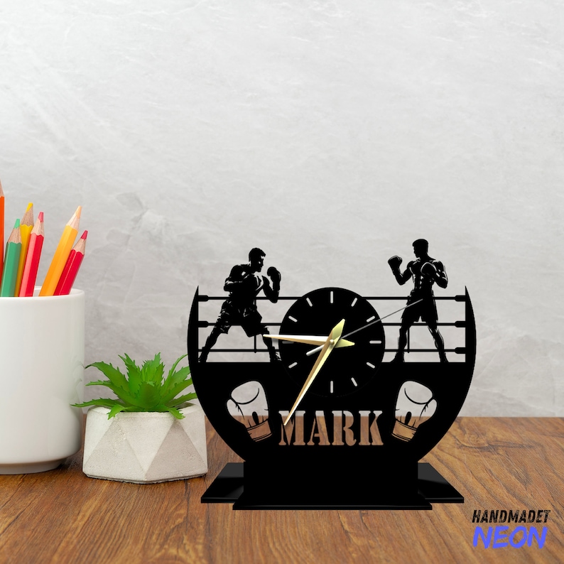 Kickboxing Clock Custom Boxing Tabletop Metal Clock, Boxer Office Desktop Clock, Boxing ...