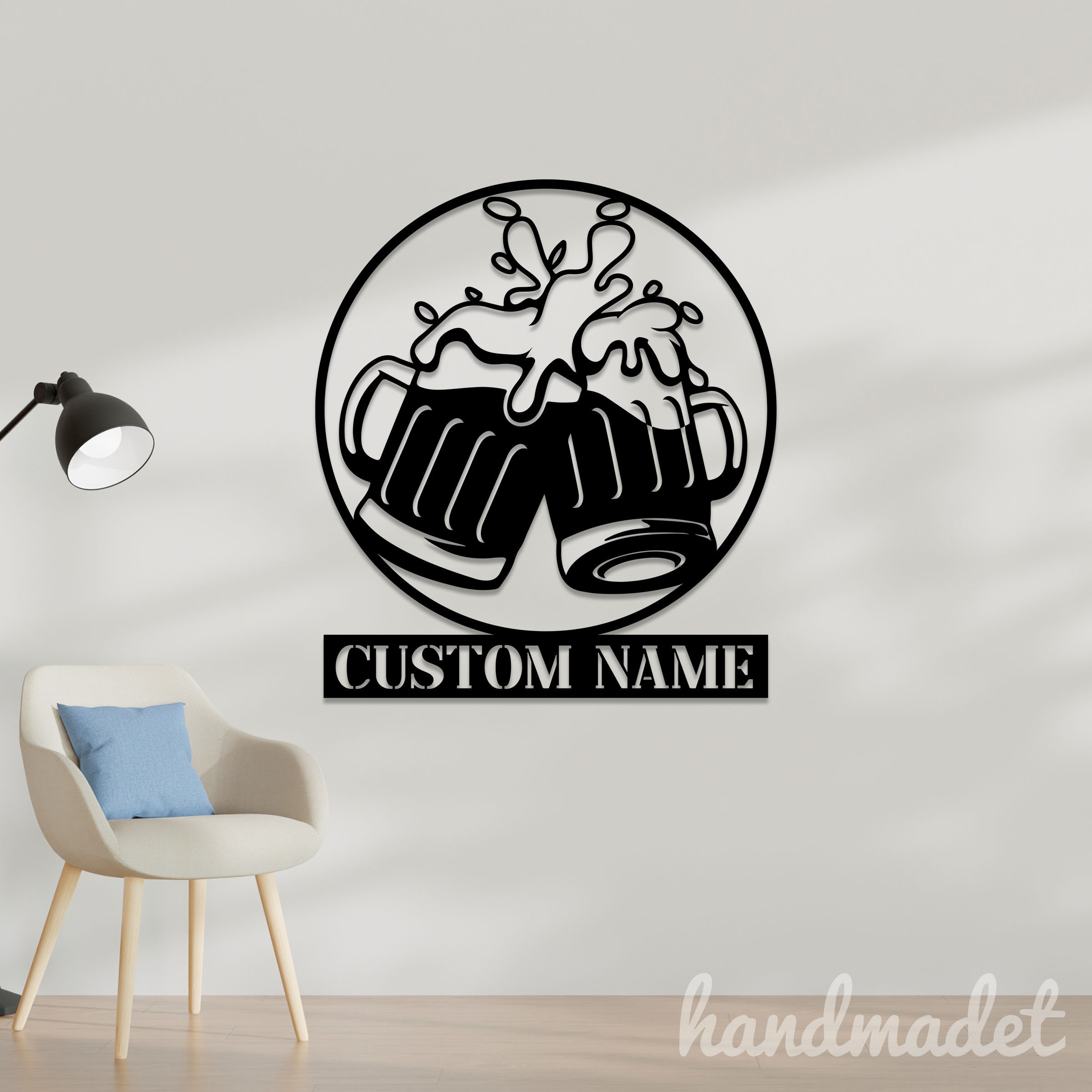 Personalized Beer Mug Metal Wall Sign, Glass of Beer Metal Wall Light ...