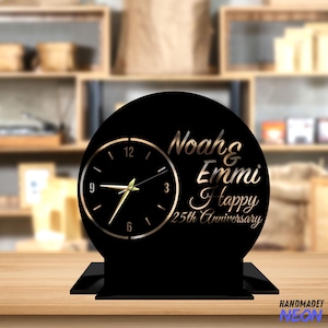 Custom Anniversary Tabletop Metal Clock, Anniversary Gift Office Desktop Clock, Desk Circle Clock, Clock Bookshelf Decor, Clock Home Decor