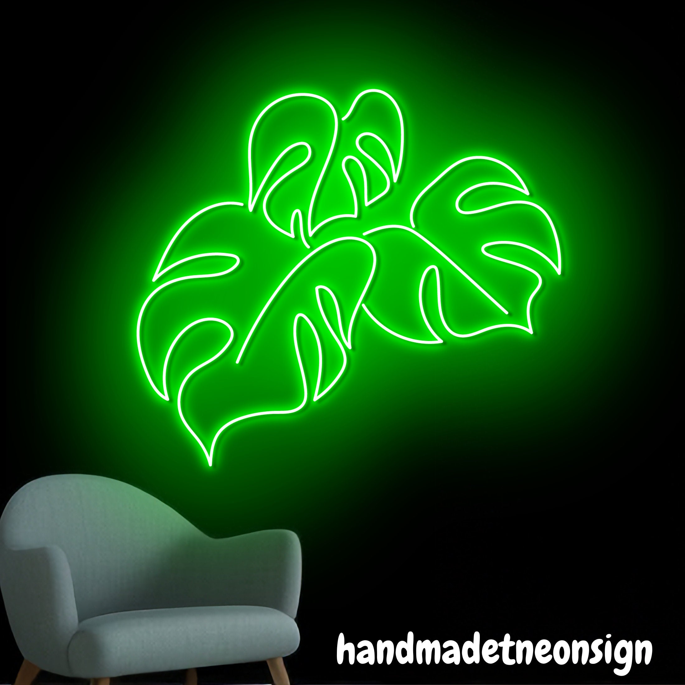 Monstera Leaf Neon Wall Sign, Green Leaf Led Wall Sign, Plant Neon