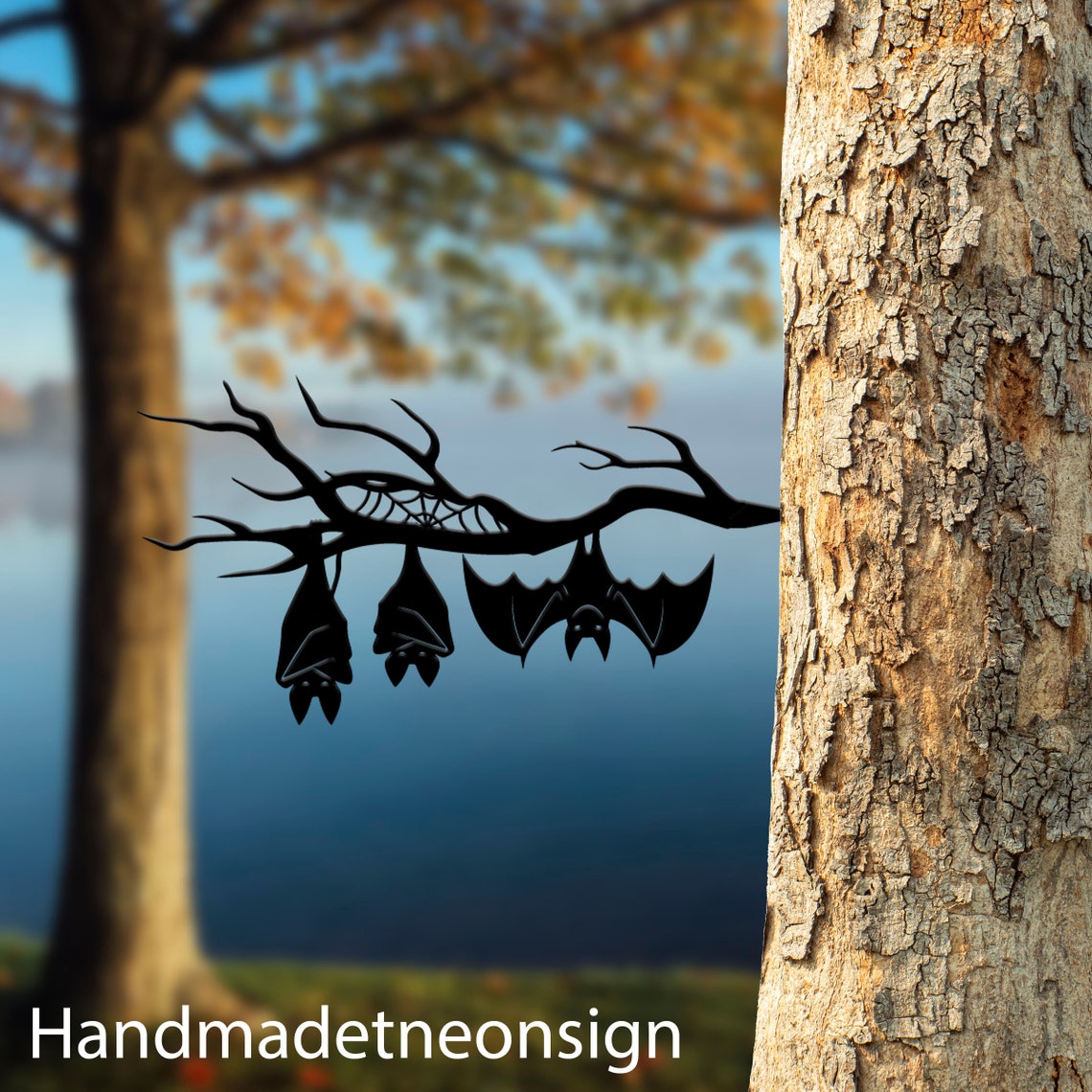 Personalized Three Bats on Branch Metal Tree Stake, Bat Garden Tree ...