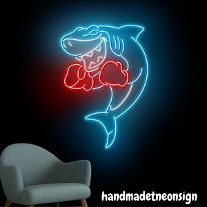 Shark Boxing Neon Sign, Boxing Led Sign, Boxer Led Light, Shark Neon Light, Shark Animal Room Wall Art, Shark Sport House Wall Decor