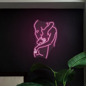 CUDDLE Custom Neon Sign, One Line Couple Neon Sign Bedroom, Personalized Led Neon Light, Abstract Light Up Sign, Birthday Gift, Wall Art