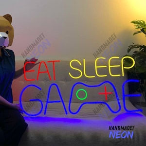 Neonreclame Eat Sleep Game, Eat Sleep Game led-licht, muurkunst jongens gamer decoraties voor slaapkamer, decor gameruimte