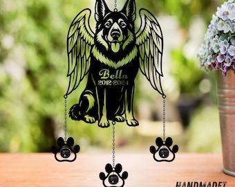 Personalisierte Deutscher Schäferhund Gedenkmetall Windspiel Rassel, Benutzerdefinierte Deutscher Schäferhund Design mit Namen und Datum, Haustier Verlust Geschenke