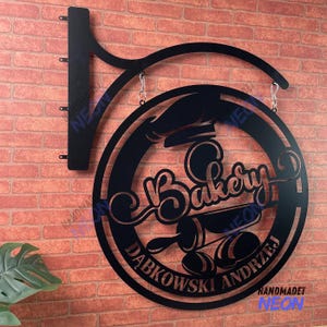 Personalized Bakery Metal Hanging Sign, Custom Bakery Shop Name Storefront Sign, Gift For Baker, Bakery Store Blade Sign Decor