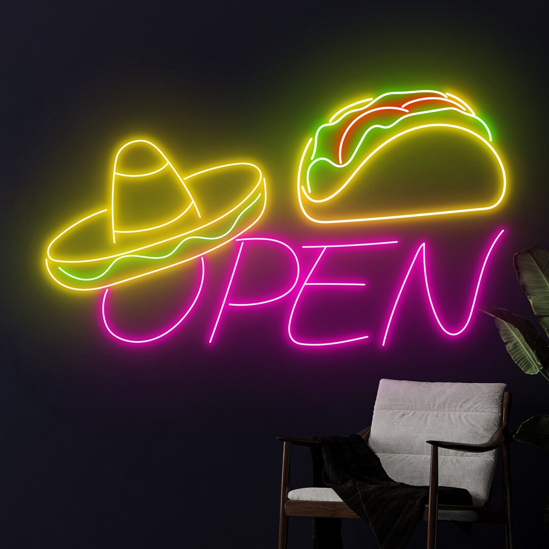 本物　ネオン管　TACOS Mexican Tacos Open Neon Sign, Funny Taco Neon Light, Tacos Led