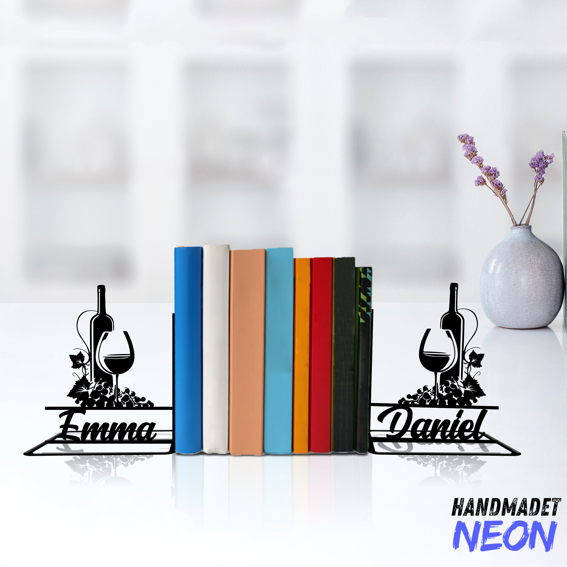 Custom Wine Metal Bookends Wine Bottle Name Bookend Wine Table Sign ...