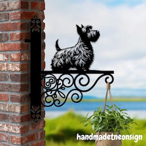 Personalized Scottish Terrier Dog Hanging Bracket, Dog Hanging Basket Bracket, Dog Hanging Bracket For Garden, Pet Metal Sign Garden Decor