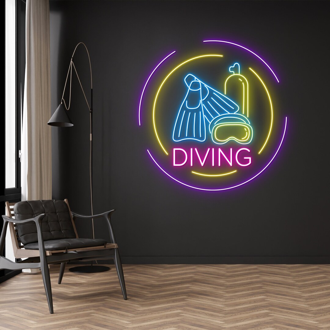 Scuba Diving Neon Sign, Diver Neon Light, Diving Mask & Ducklegged Led