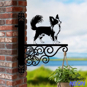 Personalized Chihuahua Long Hair Hanging Bracket, Dog Hanging Basket Bracket, Dog Hanging Bracket For Garden, Pet Metal Sign Garden Decor