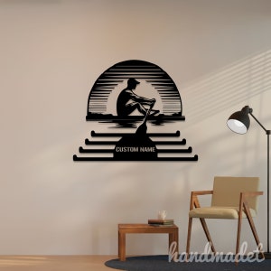 Custom Rowing Medal Hanger Metal Wall Art LED Light, Boatman Name Metal Sign, Rowing Boat Metal Holder, Home Metal Wall Decor
