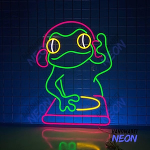 Frog DJ Neon Sign, Frog Disc Jockey Led Sign, Frog DJ Led Light, DJ Player Neon Light, Cute Frog Bar Room Wall Art, Frog Home Wall Decor