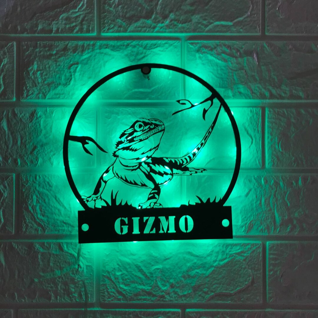 Custom Bearded Dragon Metal Wall Art LED Light - Personalized Lizard ...
