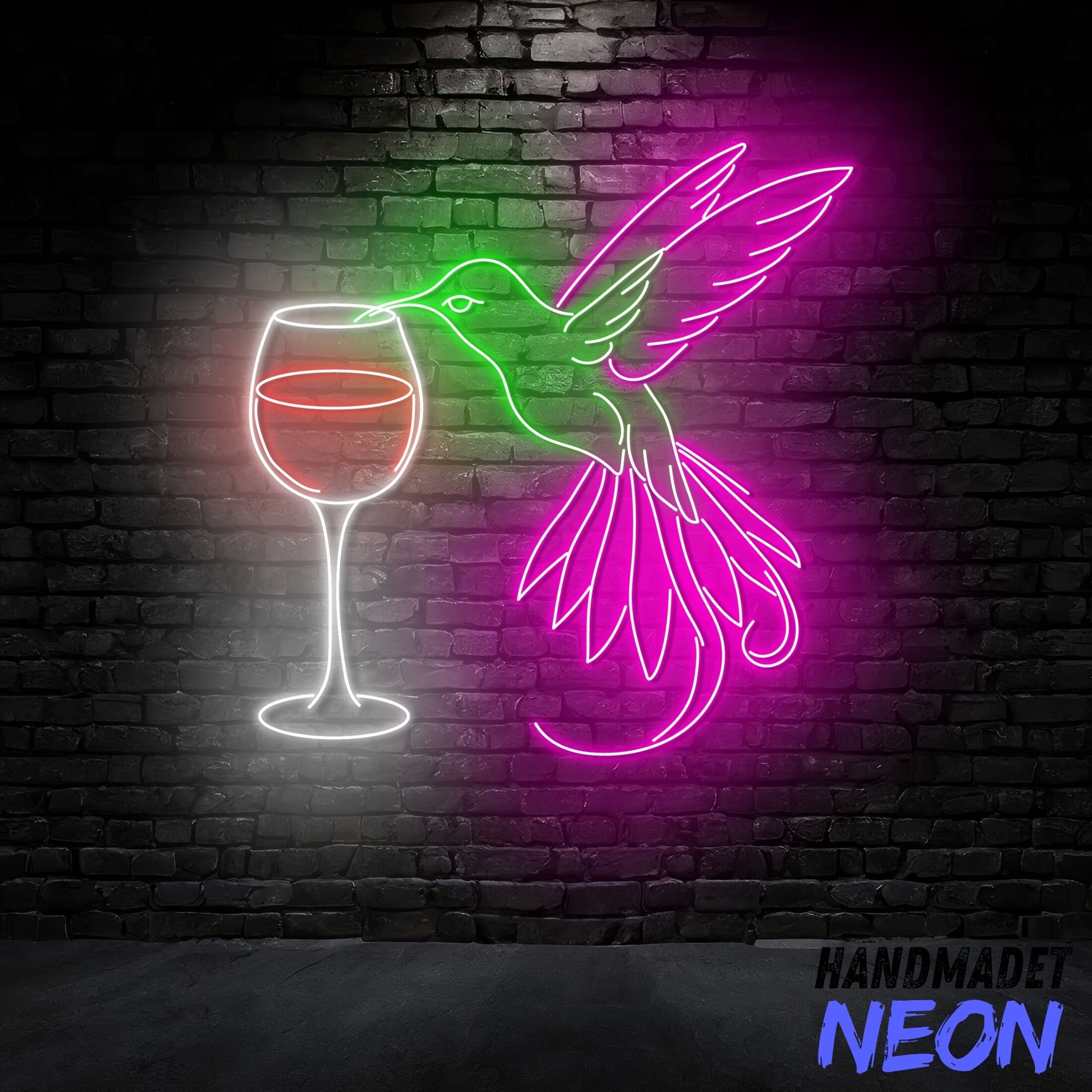 Hummingbird Drinking Wine Neon Sign, Hummingbird Led Sign, Wine Glass ...