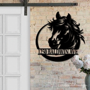 Personalisierte Pferdekopf Hausnummer, Reitpferd Hausnummer Metall Wandschild, Tier Outdoor Haus Adresse Zeichen Dekor, Hausadresse Zeichen