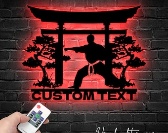 Personalized Karate Punch Martial Arts Metal Wall Art LED Light - Custom Kid Karate Punch Sign Home Decor, Perfect Metal for Gift and Decor
