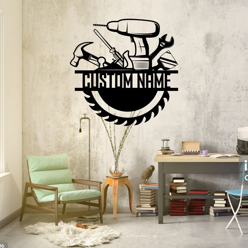 Custom Handyman Name Metal Wall Art LED Light, Drill Metal Sign, Repair ...