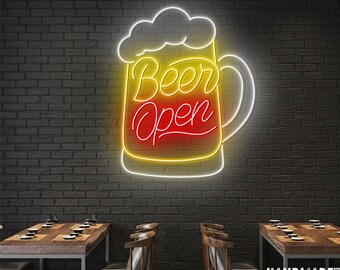 Beer Open Neon Sign For Bar Wall Decoration, Beer Glass Neon Light, Custom Neon Sign, Home Bar Decor, Gift For Beer Lover