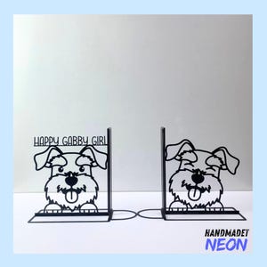 Custom Miniature Schnauzer Dog Metal Bookends, Dog Name Bookend, Dog Table Sign, Bookshelf Home Decor, Book Lover Gift, Back To School Gift