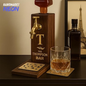 Personalized Engraving Name Wooden Whiskey Dispenser, Custom Bourbon Dispenser for Home Bar Pub Decor, Gift for Dad, Husband, Whiskey Lovers