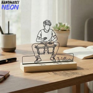 Personalisierte Bongo-Trommler-Metalltischdekor, benutzerdefinierter Name Kid Musikgeschenk, Bongo Player Skulptur, Musikliebhaber Geschenk für Sohn