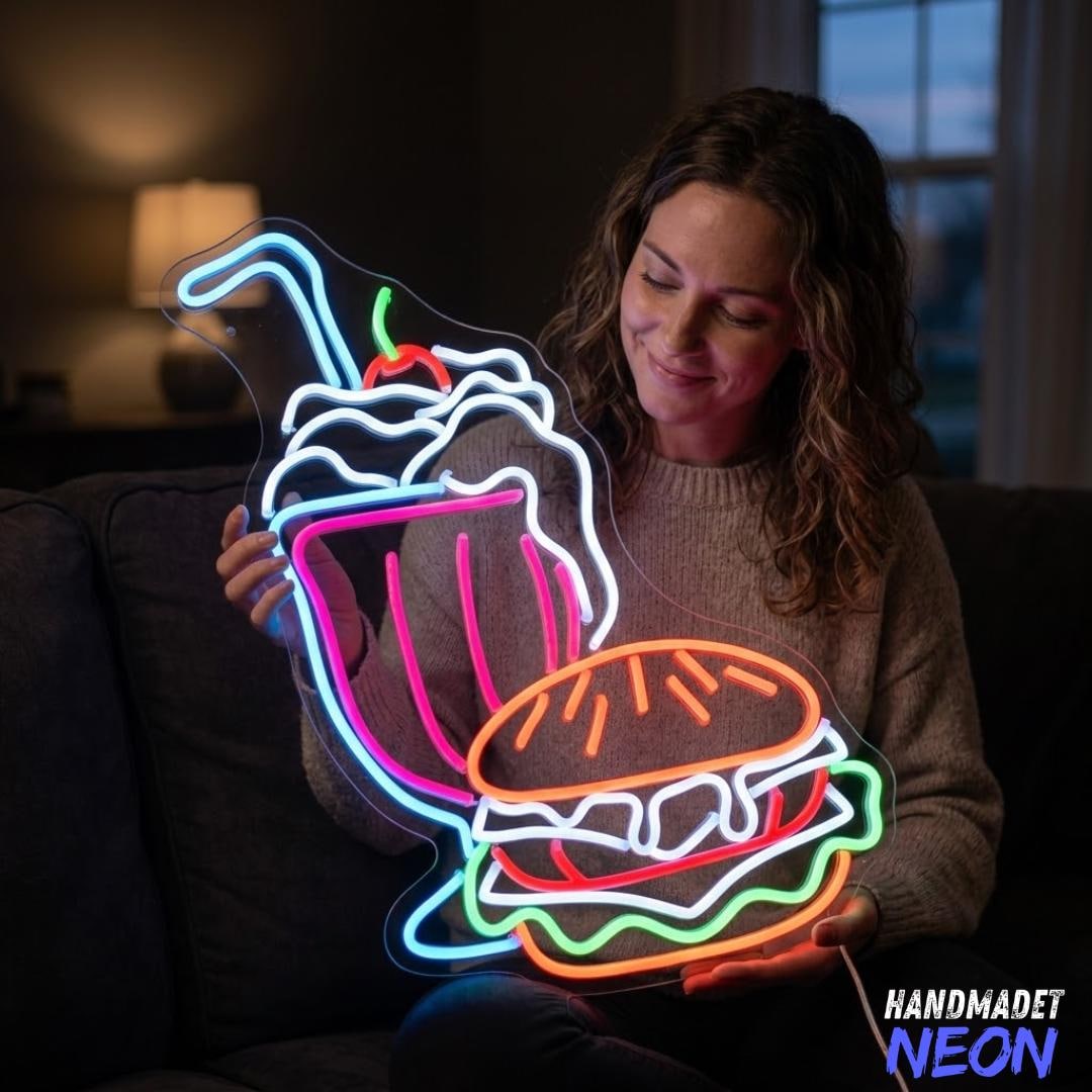 Milkshake With Hamburger Neon Sign for Restaurant Decor, Fast Food Led ...