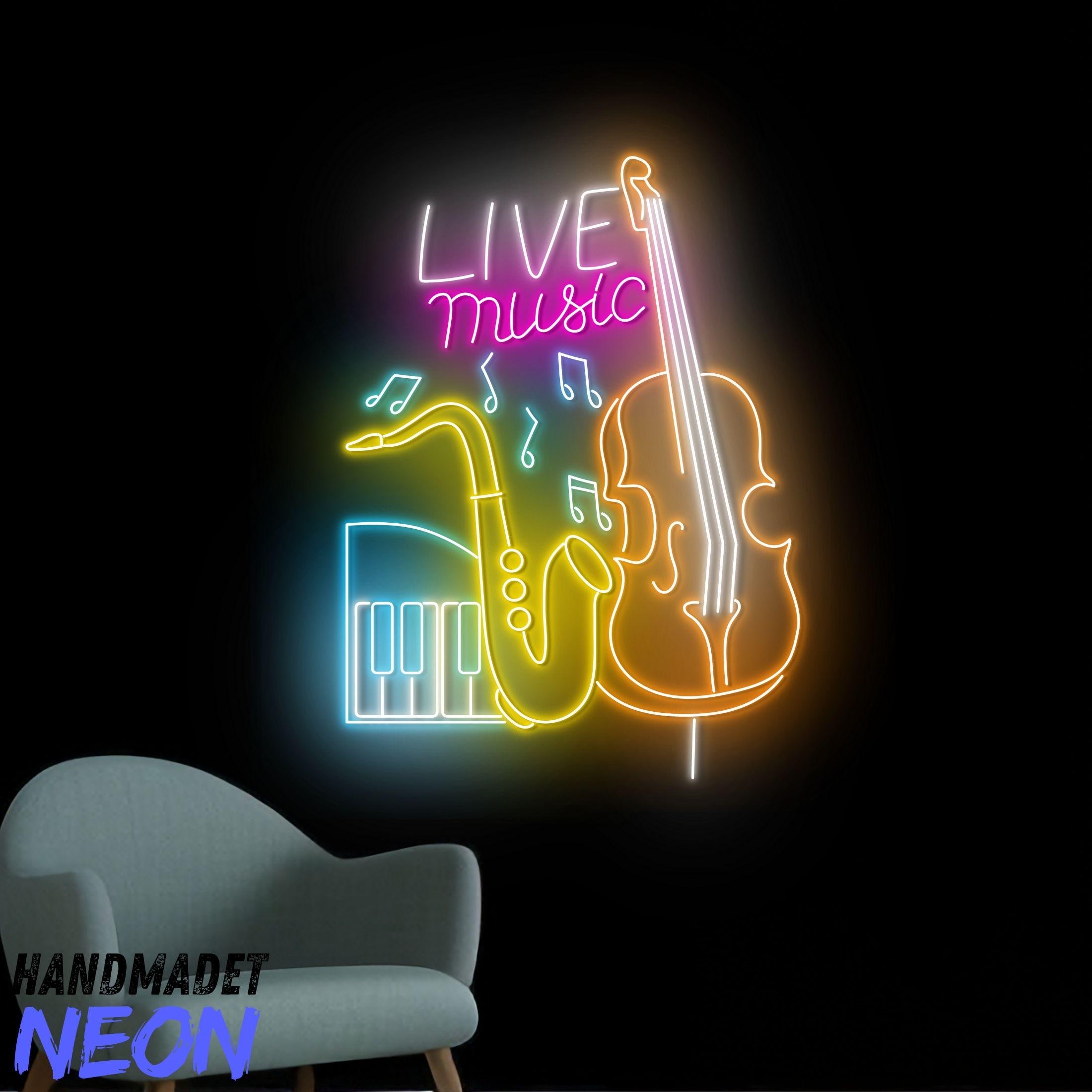 Live Music Neon Sign, Saxophone Led Sign, Violin Neon Light for