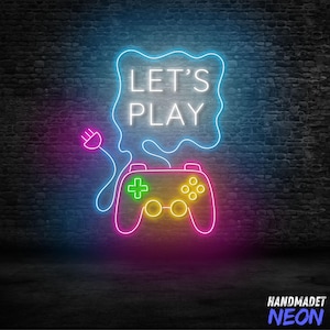 Let&#39;s Play Neon Sign For Game Room Decor, Game Controller Neon Light, Custom Neon Sign, Gift For Gamer, Man Cave Decor
