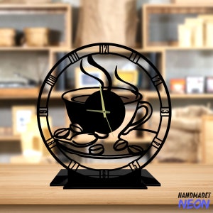 Custom Coffee Cup Tabletop Metal Clock, Coffee Bean Office Desktop Clock, Coffee Desk Circle Clock, Cafe Bookshelf Decor, Clock Home Decor