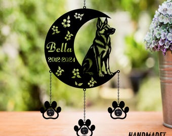 Personalisierte Deutscher Schäferhund Gedenkwindspiel Rassel, Benutzerdefinierte Deutscher Schäferhund mit Name und Datum, Hundegedenkgeschenk, Haustier Verlust Geschenke