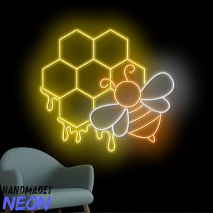 Beehive Neon Sign, Honey Bee Dripping Led Sign, Bee Hive Led Light, Hive Bee Neon Light, Bee Room Wall Art, Honey Kitchen Home Wall Decor